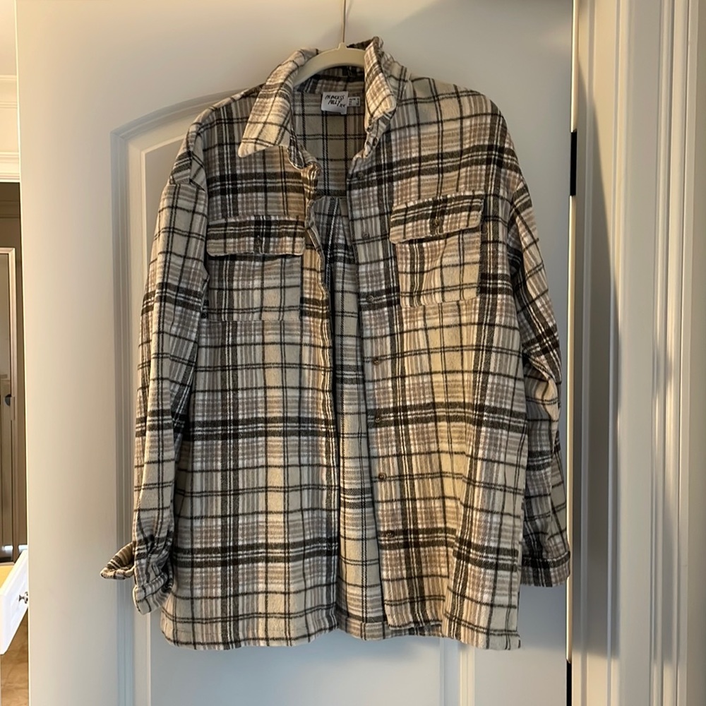 Princess Polly brown/tan flannel jacket/ shacket, US 6